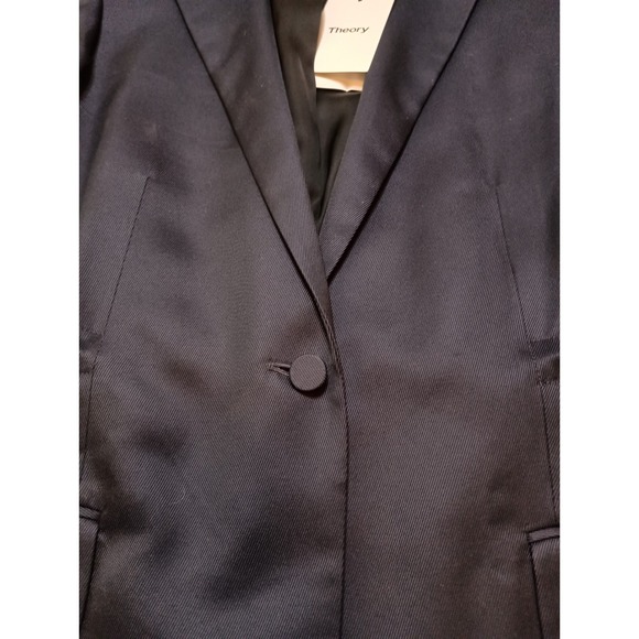 Theory Liquid Twill Drape Jacket Navy Size 4 NWT $475 Blazer Drawstring Waist - Picture 9 of 16